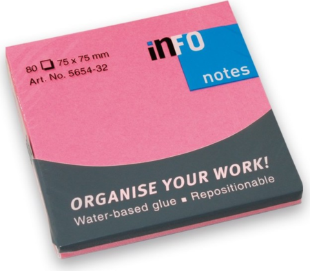 INFO NOTES ΧΑΡΤΑΚΙΑ BRILLIANT ΡΟΖ 80 ΦΥΛΛΩΝ 75Χ75mm 5654-32
