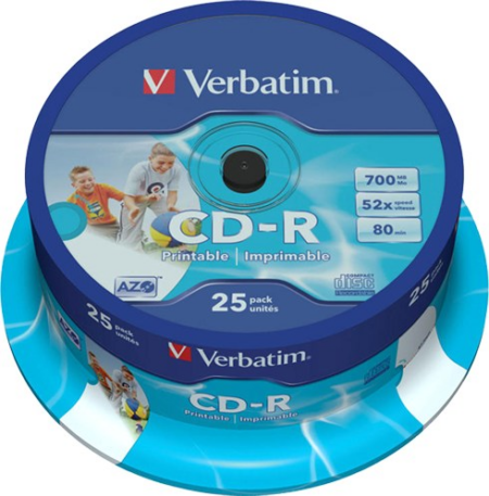VERBATIM CD-R 700MB 52X PRINTABLE CB 43439 25Τ