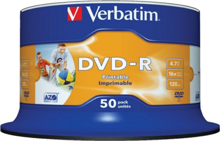 VERBATIM DVD-R 4.7GB 16X PRINTABLE CB 43533 50Τ